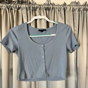 Baby Blue Button Down Crop Top